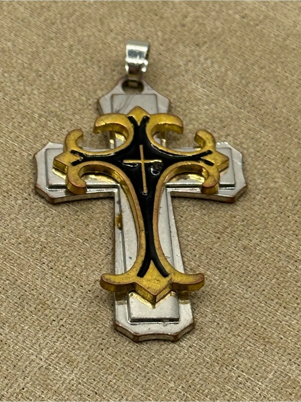 Gold & Black Decorative Cross Pendant